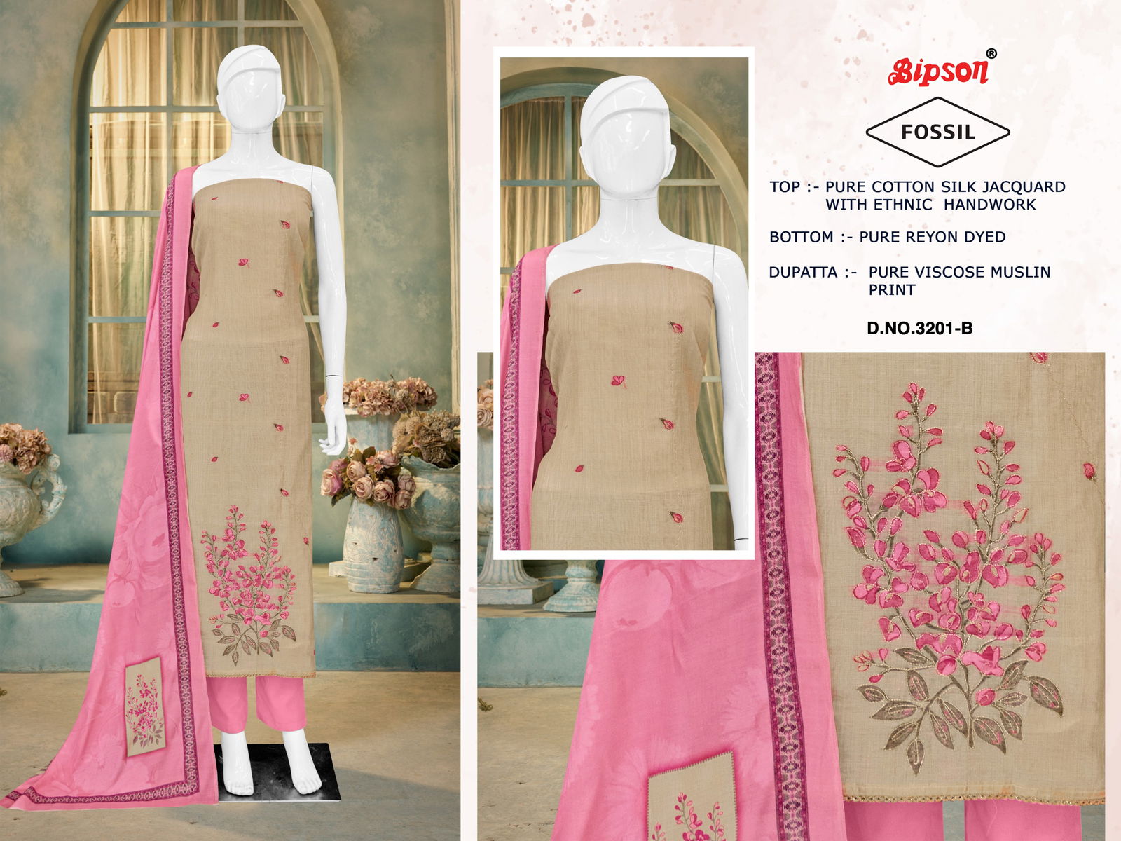 Fossil 3201 By Bipson Cotton Silk Wholesale Dress Material In India